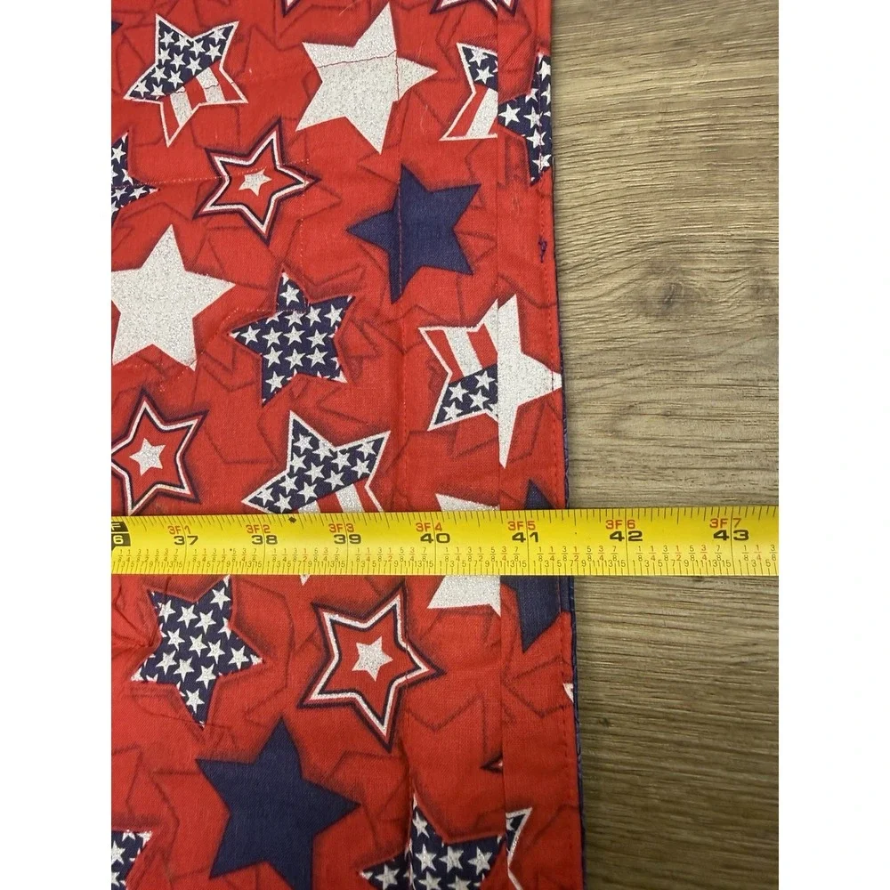 USA Patriotic Uncle Sam Red White Blue Handmade Quilted Table Runner July 41x18